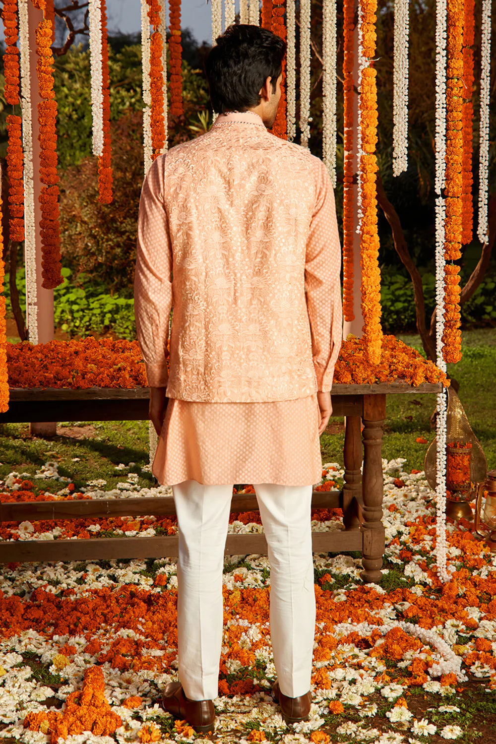 PEACH BUNDI WITH GEOMETRICAL MIRRORWORK