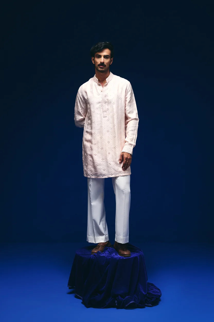 Meander Motif Kurta in Baby Pink
