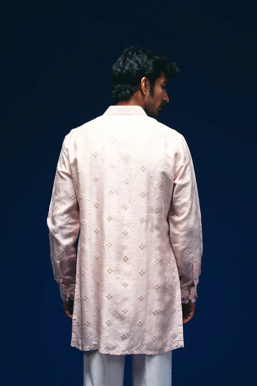 Meander Motif Kurta in Baby Pink