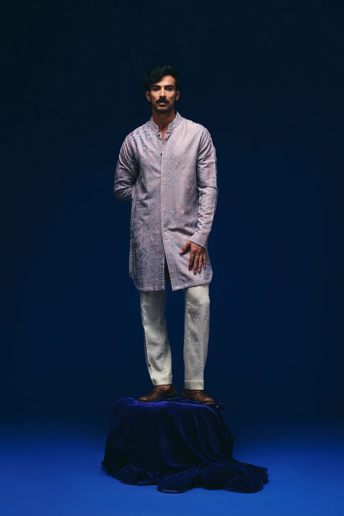 Jibaro Front Open Kurta in Old Rose Pink