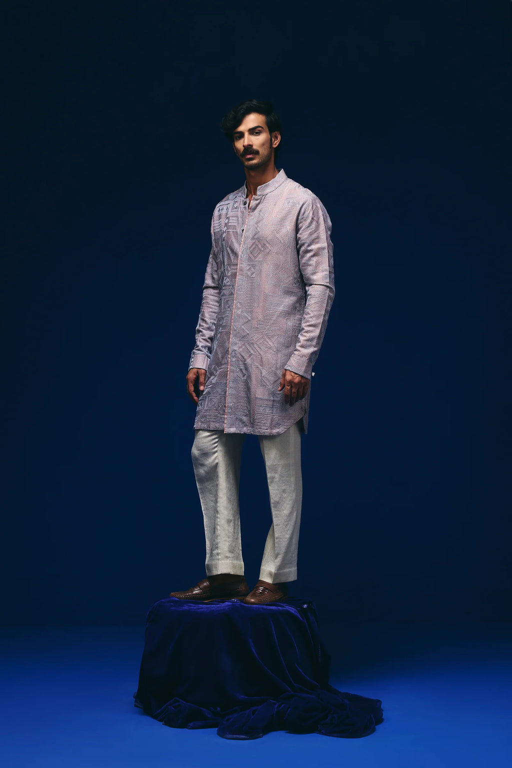 Jibaro Front Open Kurta in Old Rose Pink