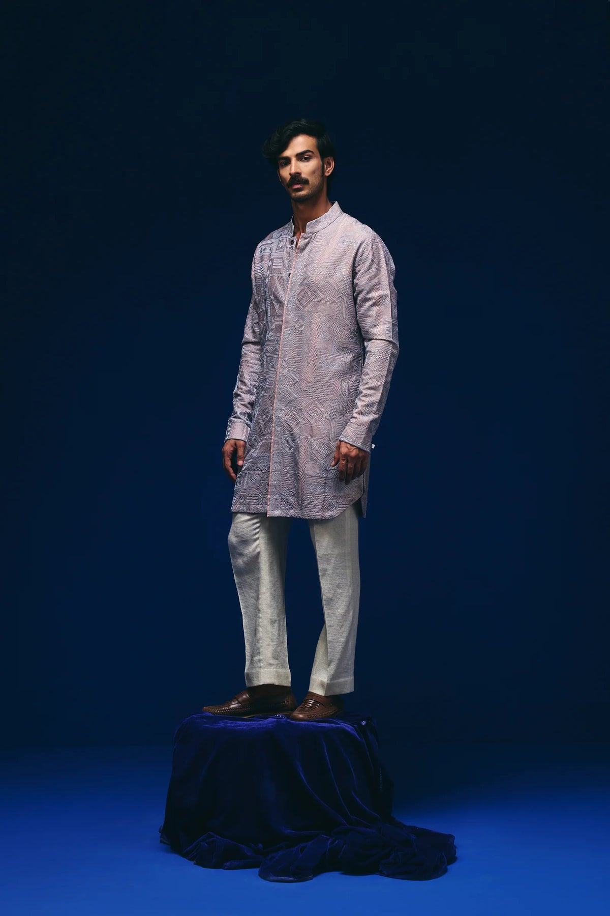 Jibaro Front Open Kurta in Old Rose Pink