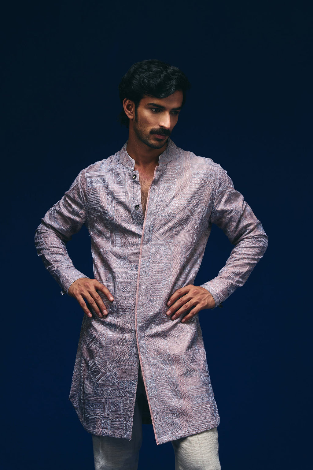 Jibaro Front Open Kurta in Old Rose Pink