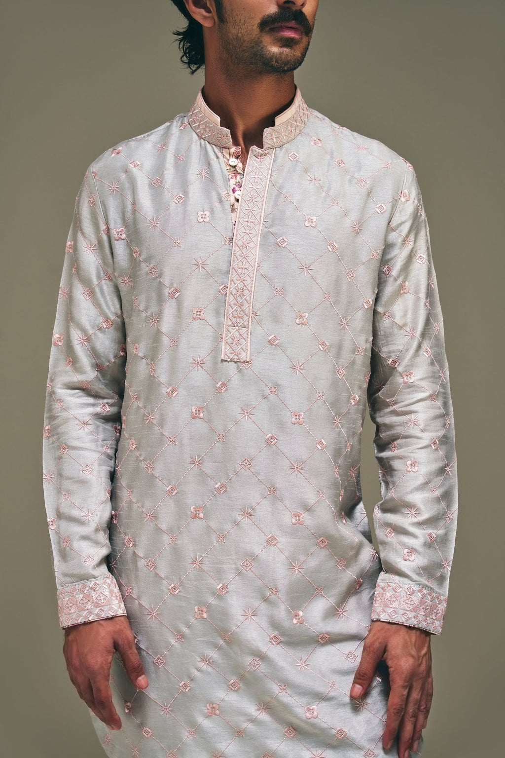 Astral Motif Kurta in Silver Grey