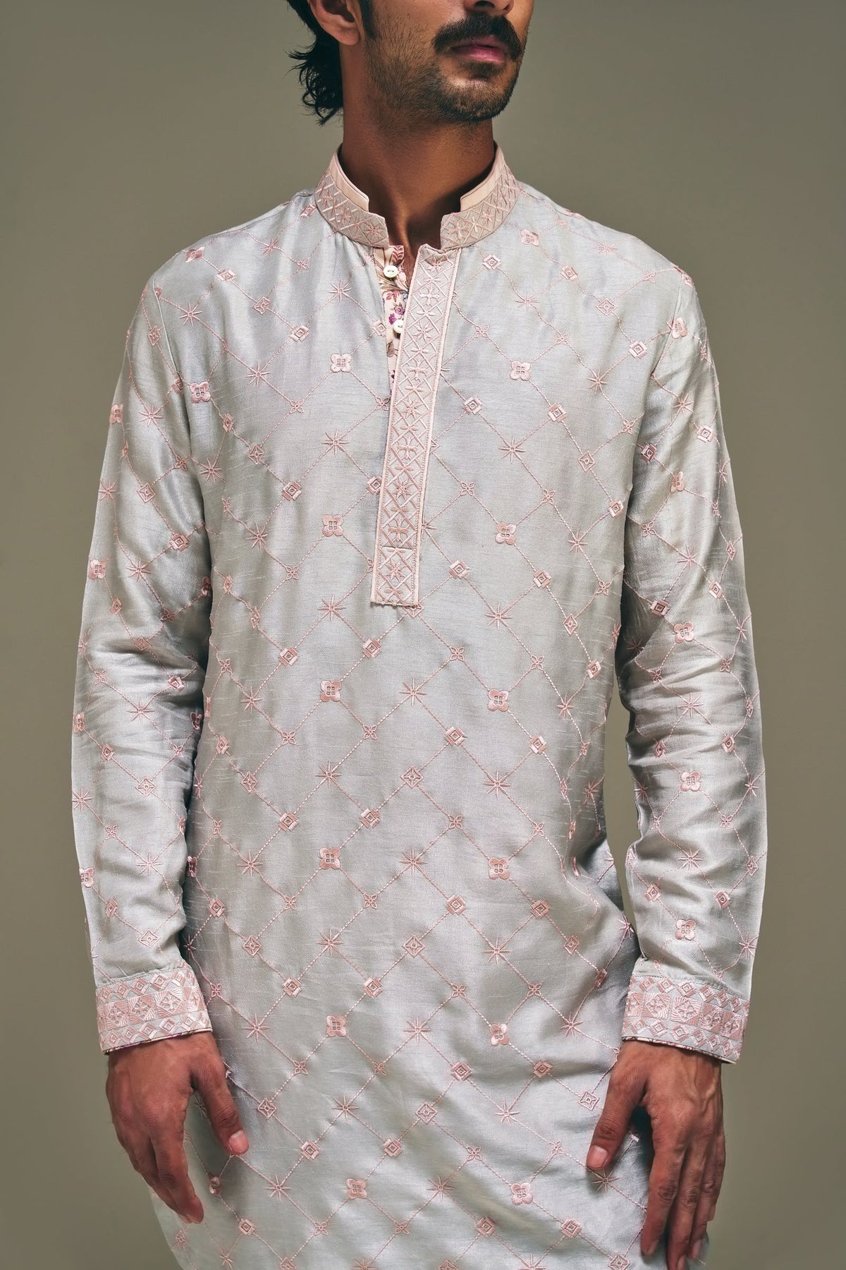 Astral Motif Kurta in Silver Grey