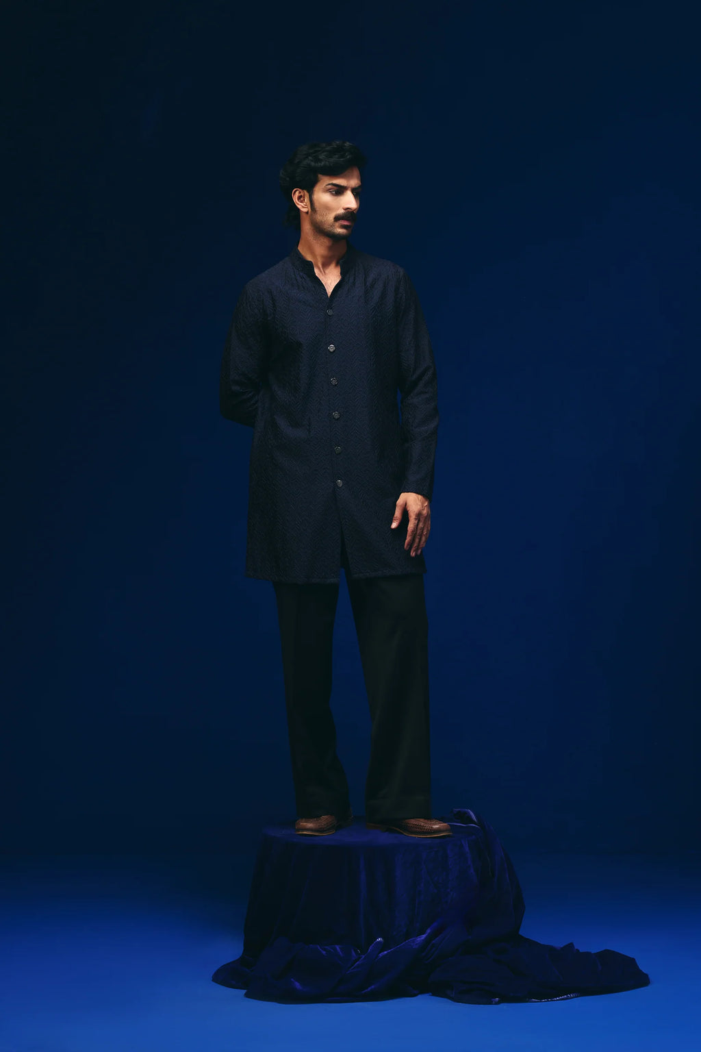 Tribal Knots Kurta in Navy Blue