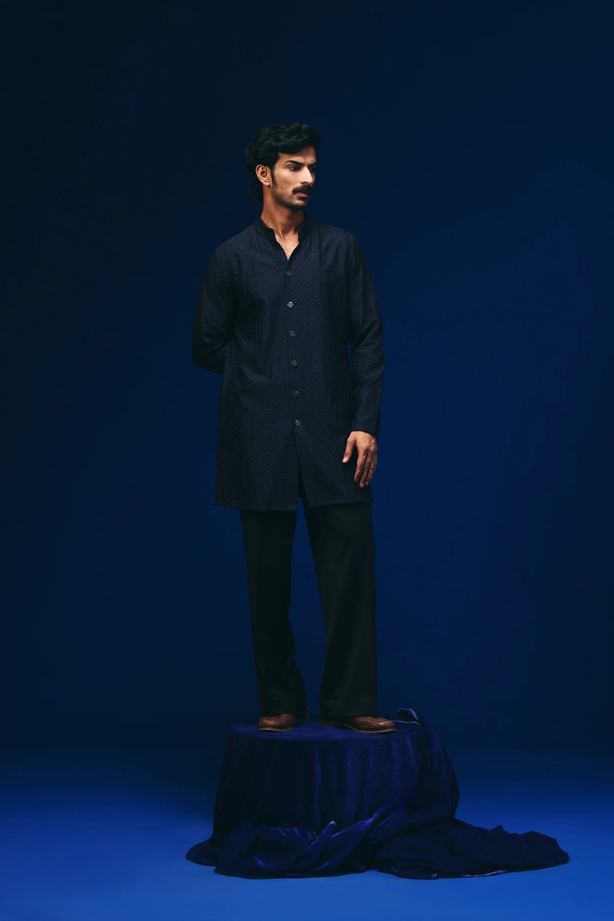 Tribal Knots Kurta in Navy Blue