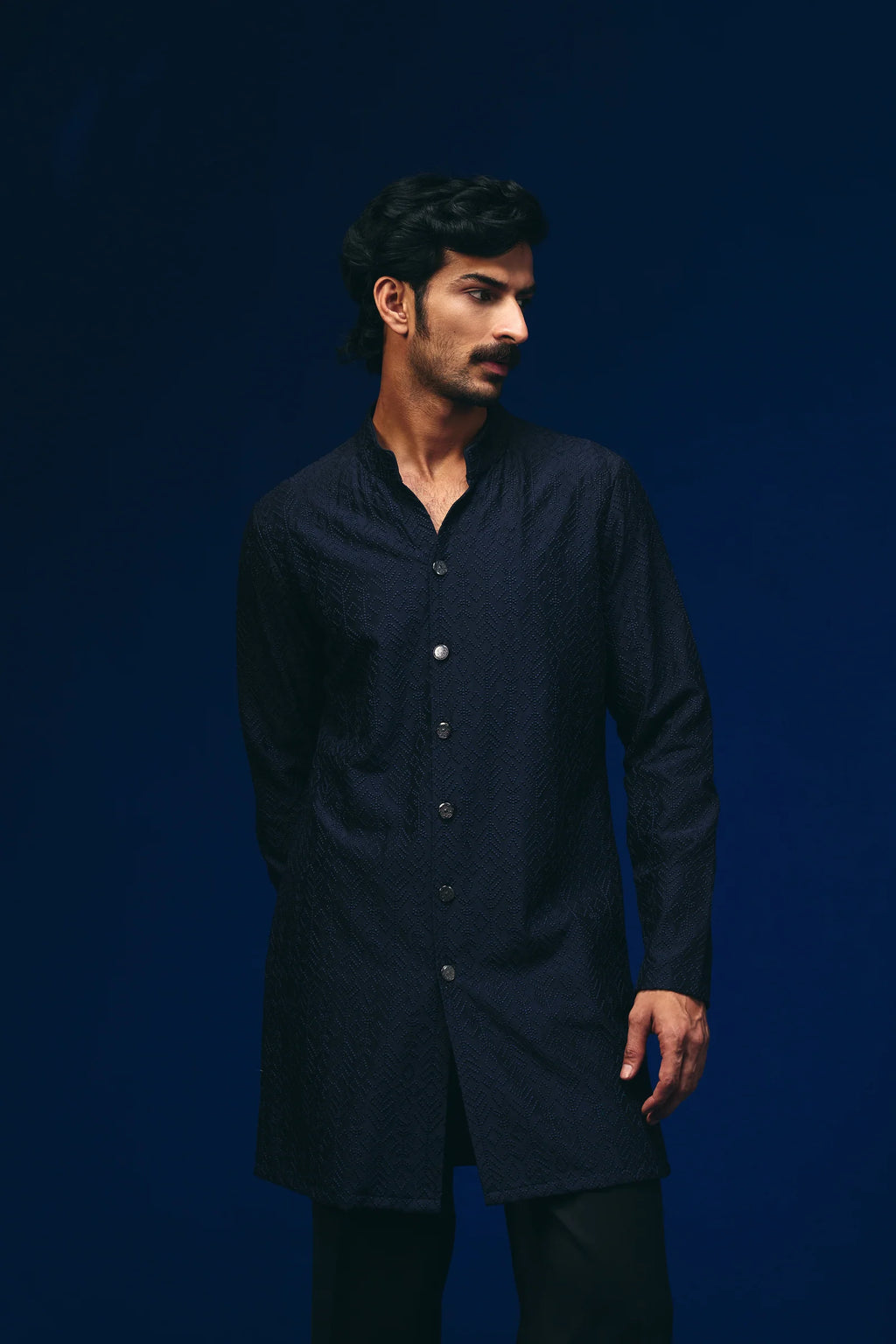 Tribal Knots Kurta in Navy Blue