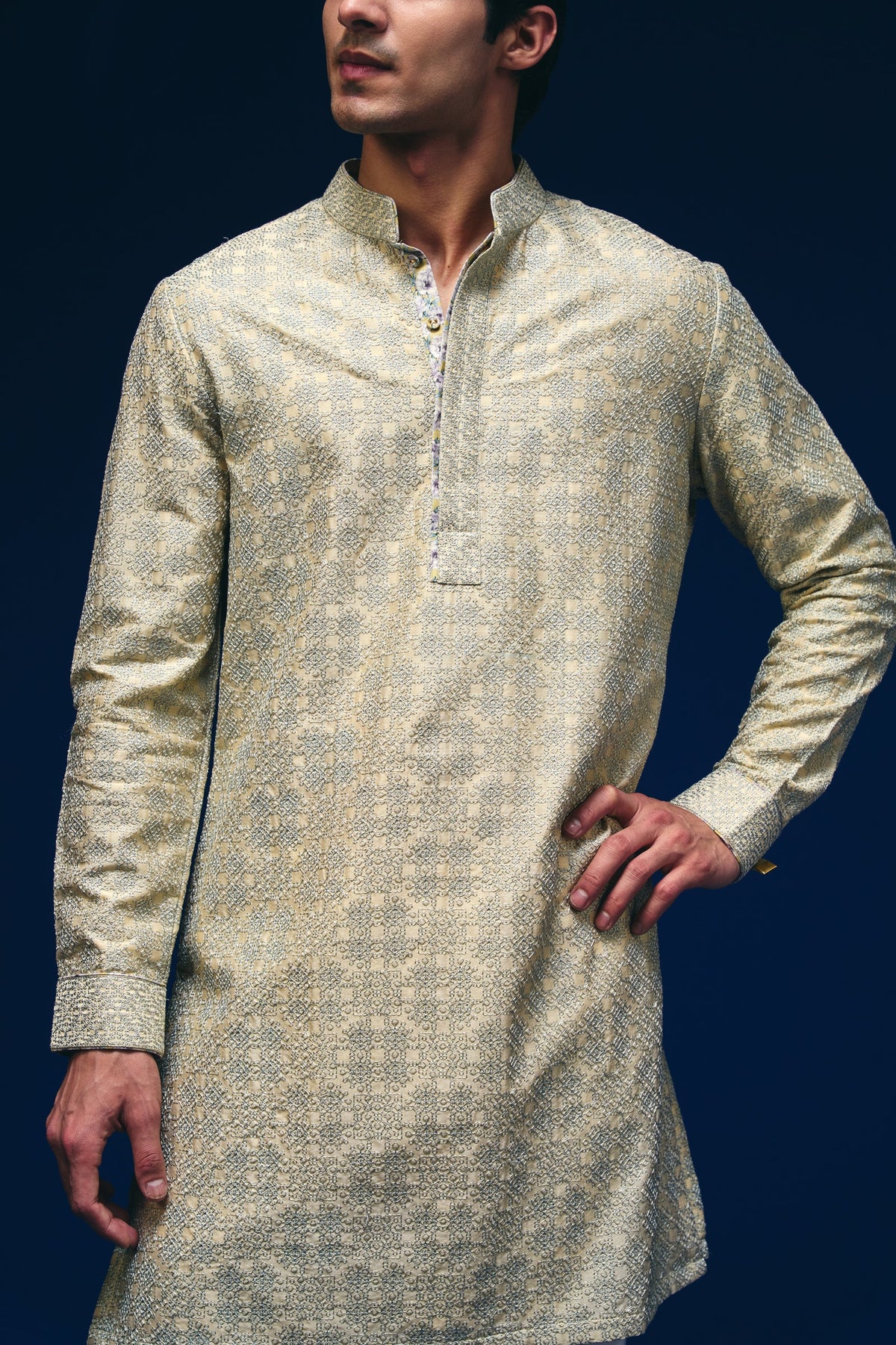 Mosaic Kurta in Pale Yellow