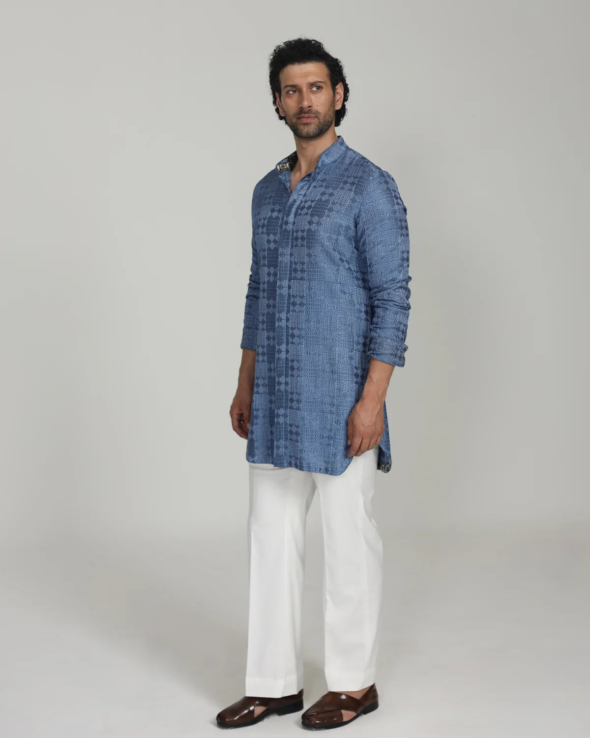Kantha Silk Kurta in Blueberry