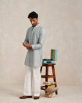 Tribal Knots Kurta in Silver Grey