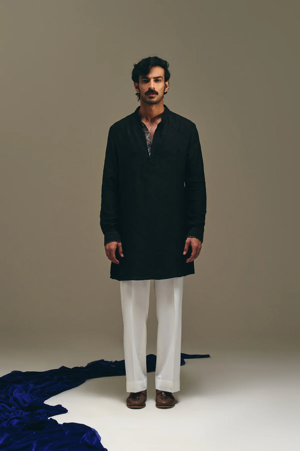 Meander Motif Kurta in Black