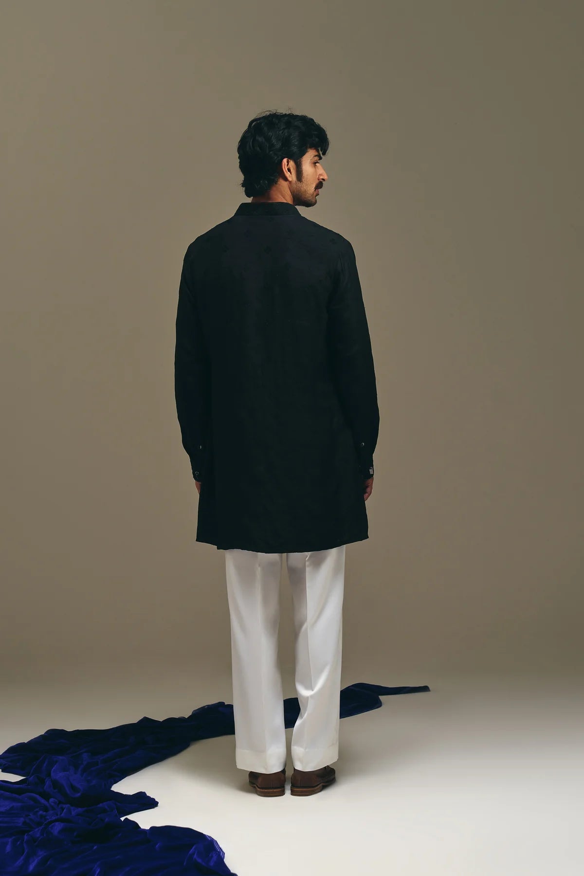 Meander Motif Kurta in Black