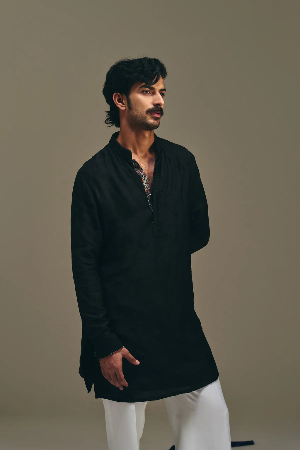 Meander Motif Kurta in Black