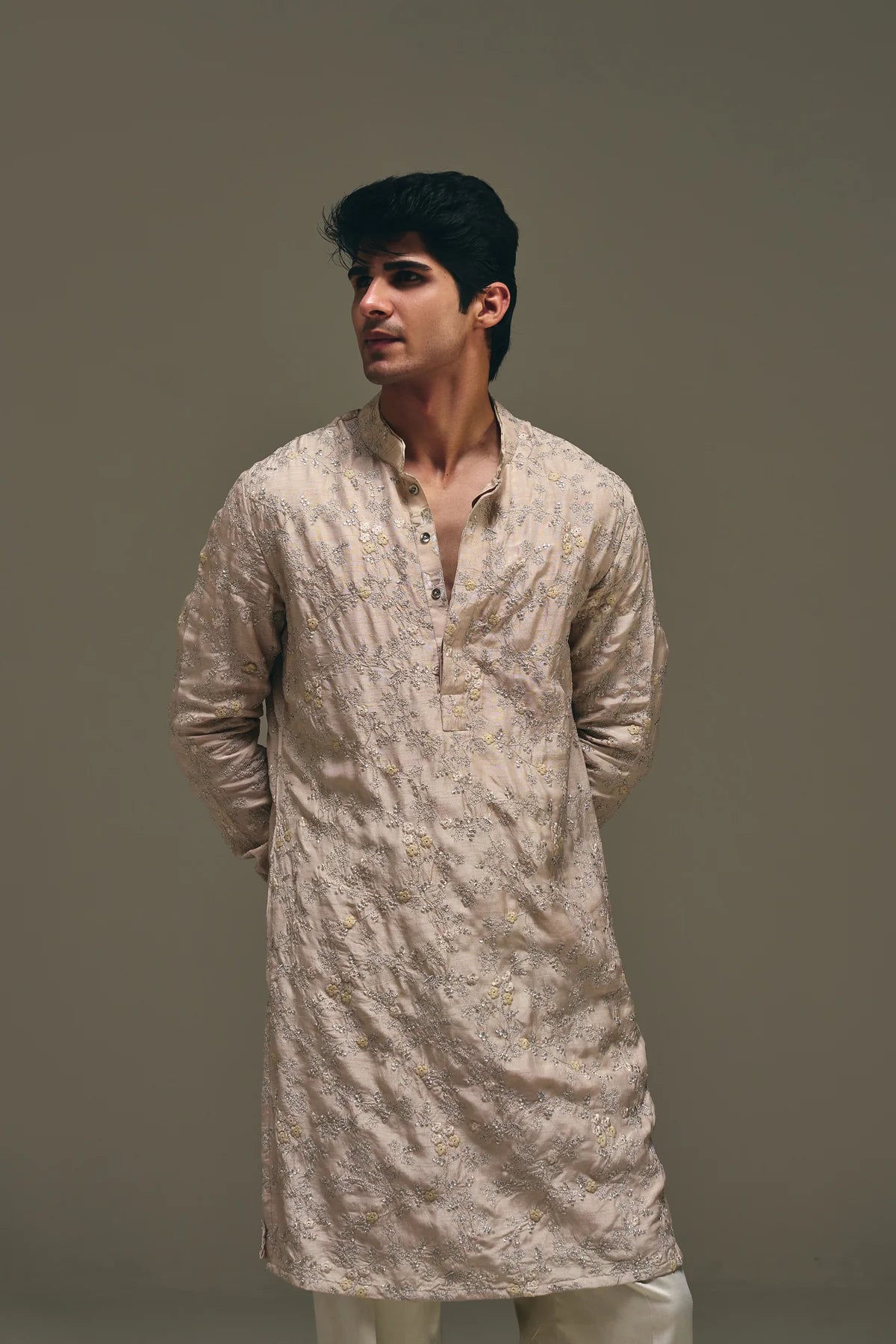 Camellia Motif Kurta in Peach