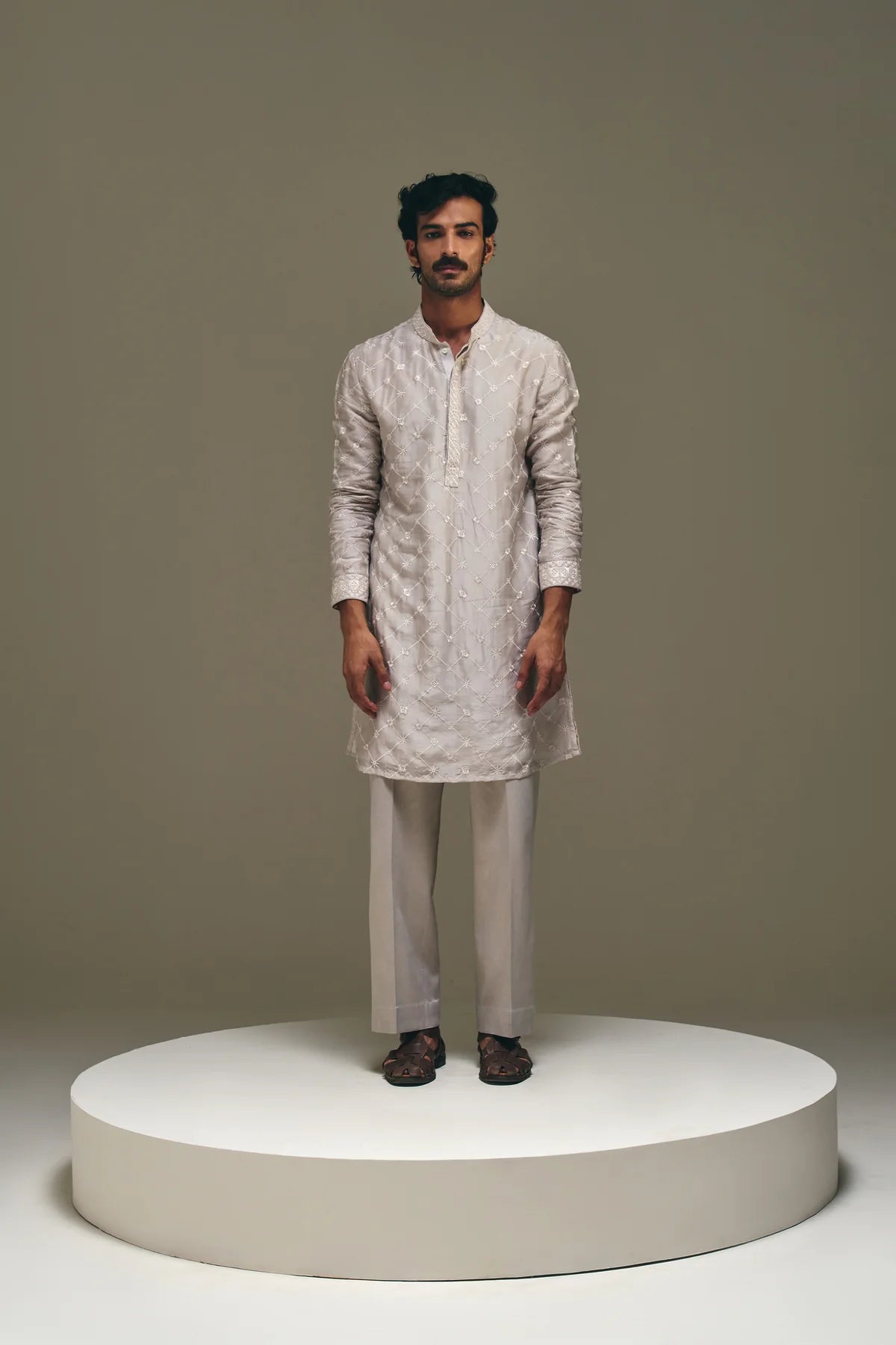 Astral Motif Kurta in Ash Grey