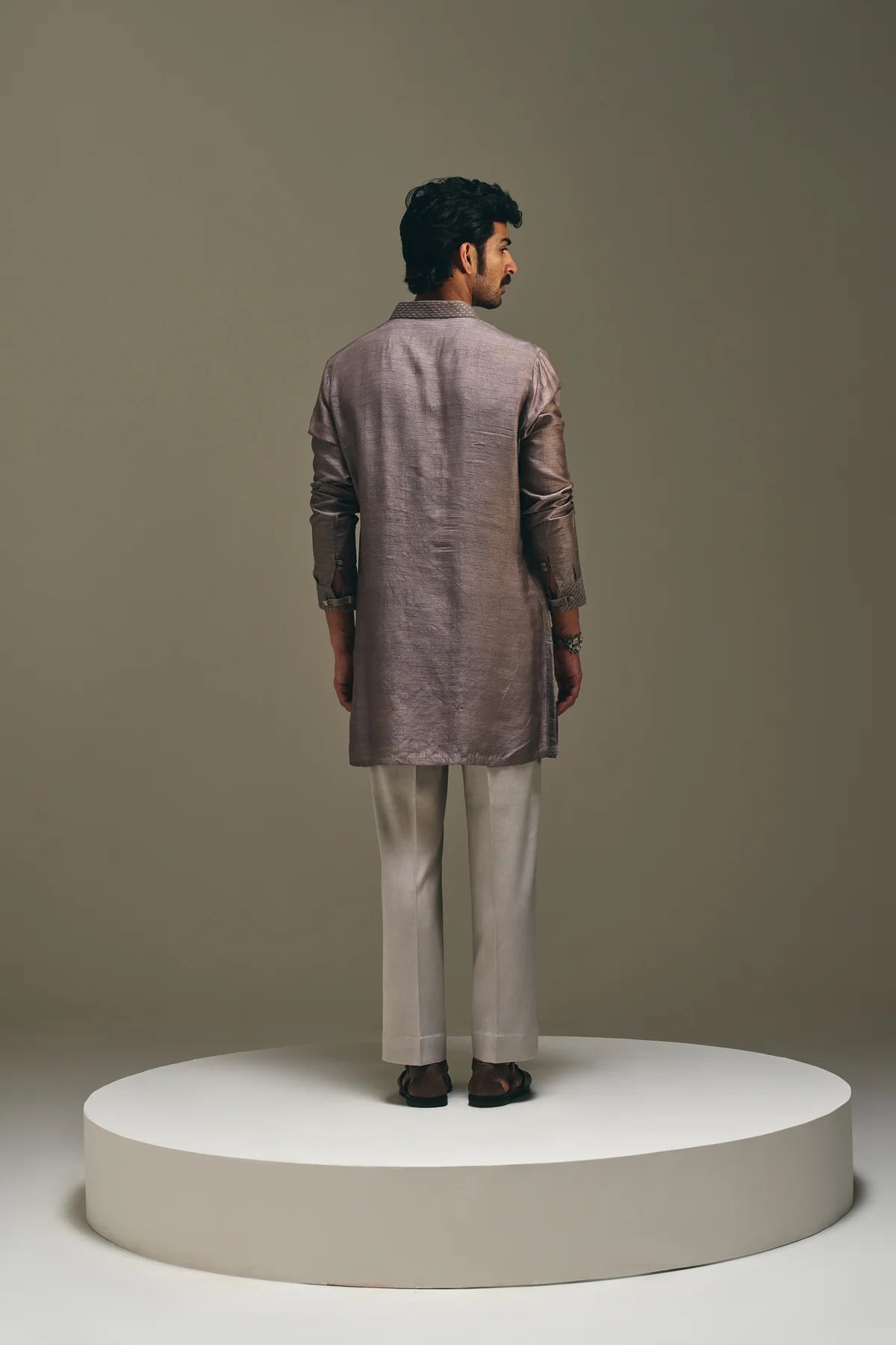 Diamond Pintuck Silk Kurta in Mud Brown