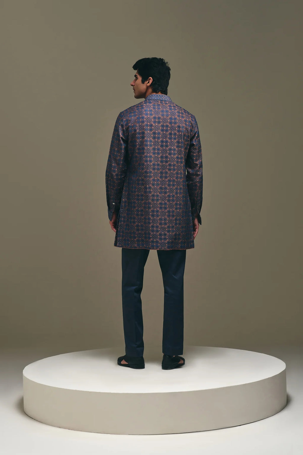 Mosaic Front Open Kurta in Mud Brown