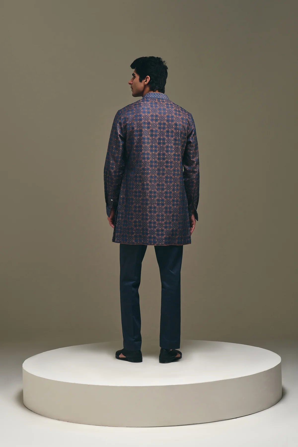 Mosaic Front Open Kurta in Mud Brown