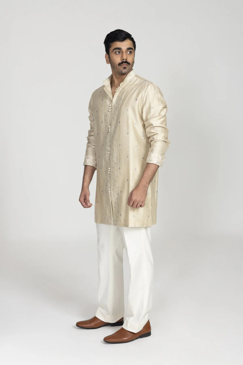 Jharokha Motif Kurta in Bone White