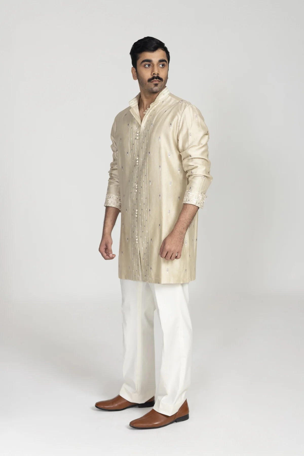Jharokha Motif Kurta in Bone White
