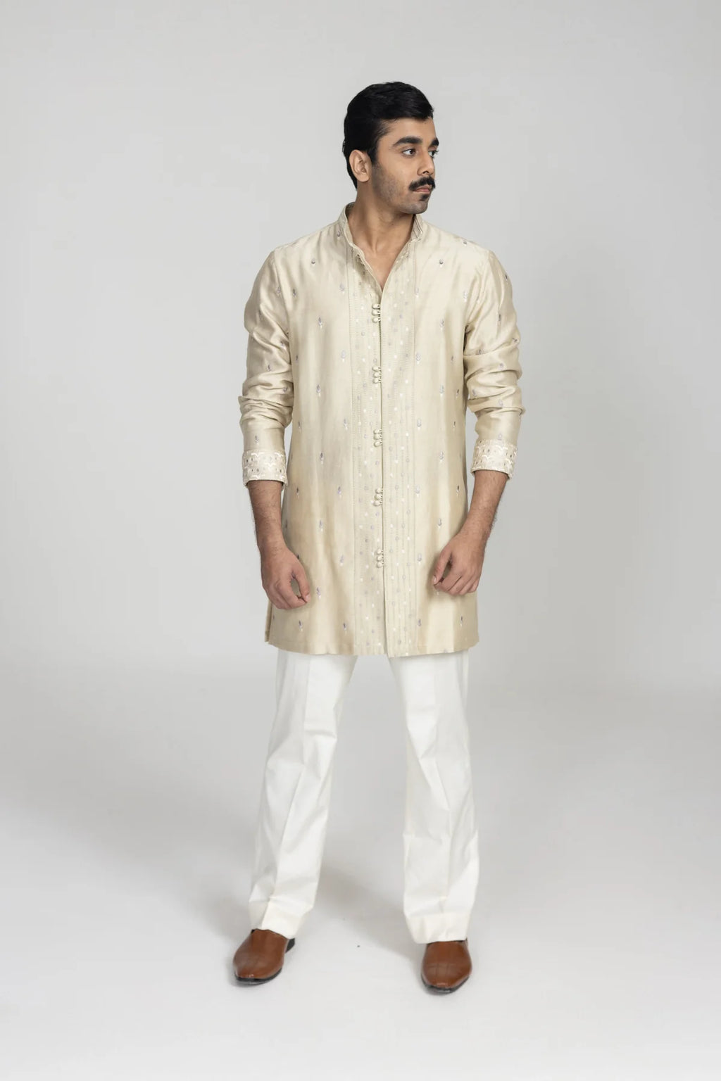 Jharokha Motif Kurta in Bone White