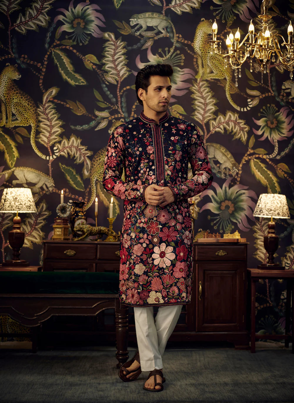 NAVY BLUE HEAVILY EMBROIDERED FLORAL KURTA