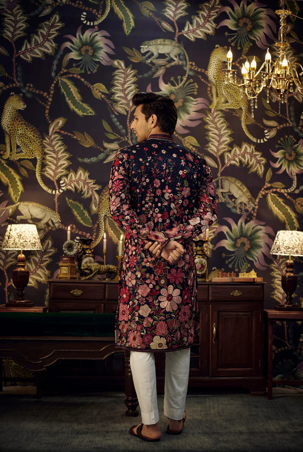 NAVY BLUE HEAVILY EMBROIDERED FLORAL KURTA