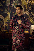 NAVY BLUE HEAVILY EMBROIDERED FLORAL KURTA