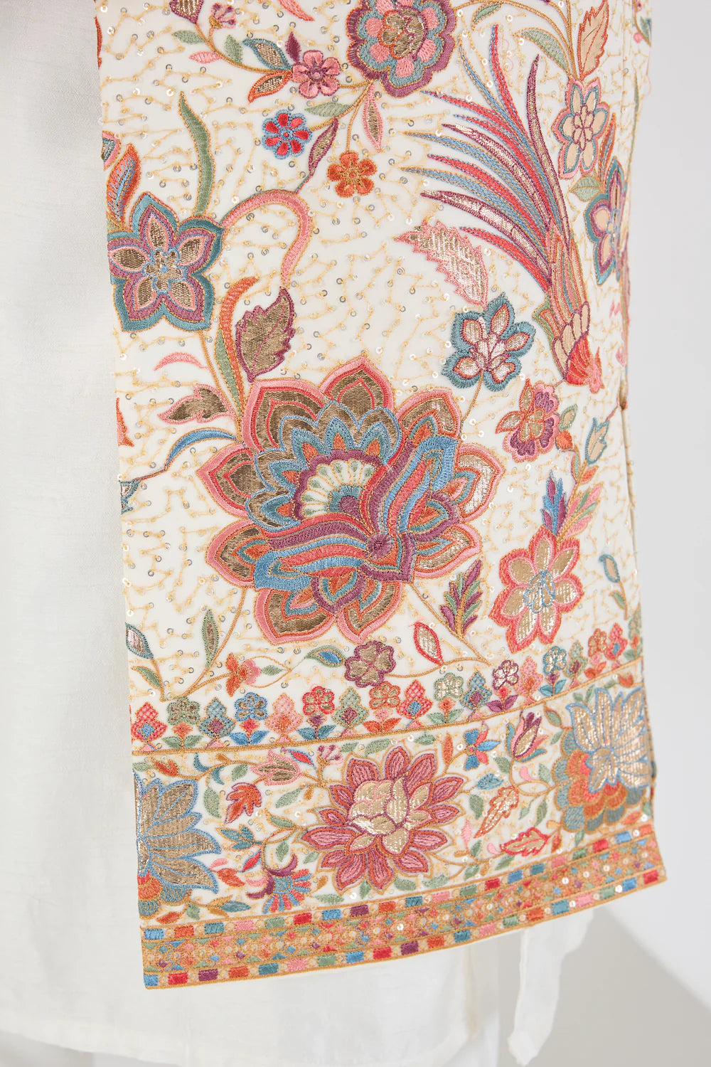 CREAM FLORA AND FAUNA LONG OPEN JACKET