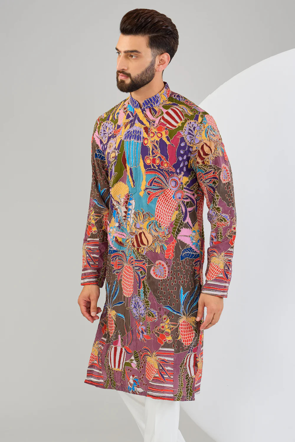 MULTI-COLOUR ABSTRACT KURTA WITH HIGHLIGHTS OF ZARI EMBROIDERY