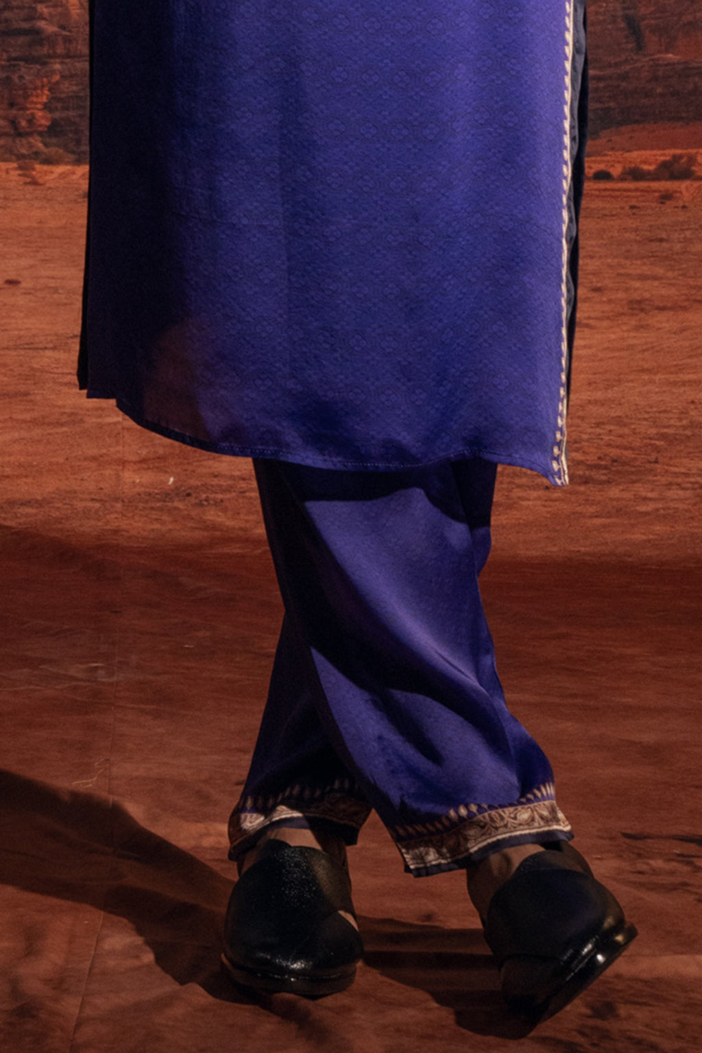 BLUE DUPION SILK PRINTED KURTA SET