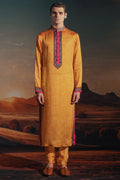 MARIGOLD YELLOW BEMBERG SATIN PRINTED KURTA SET