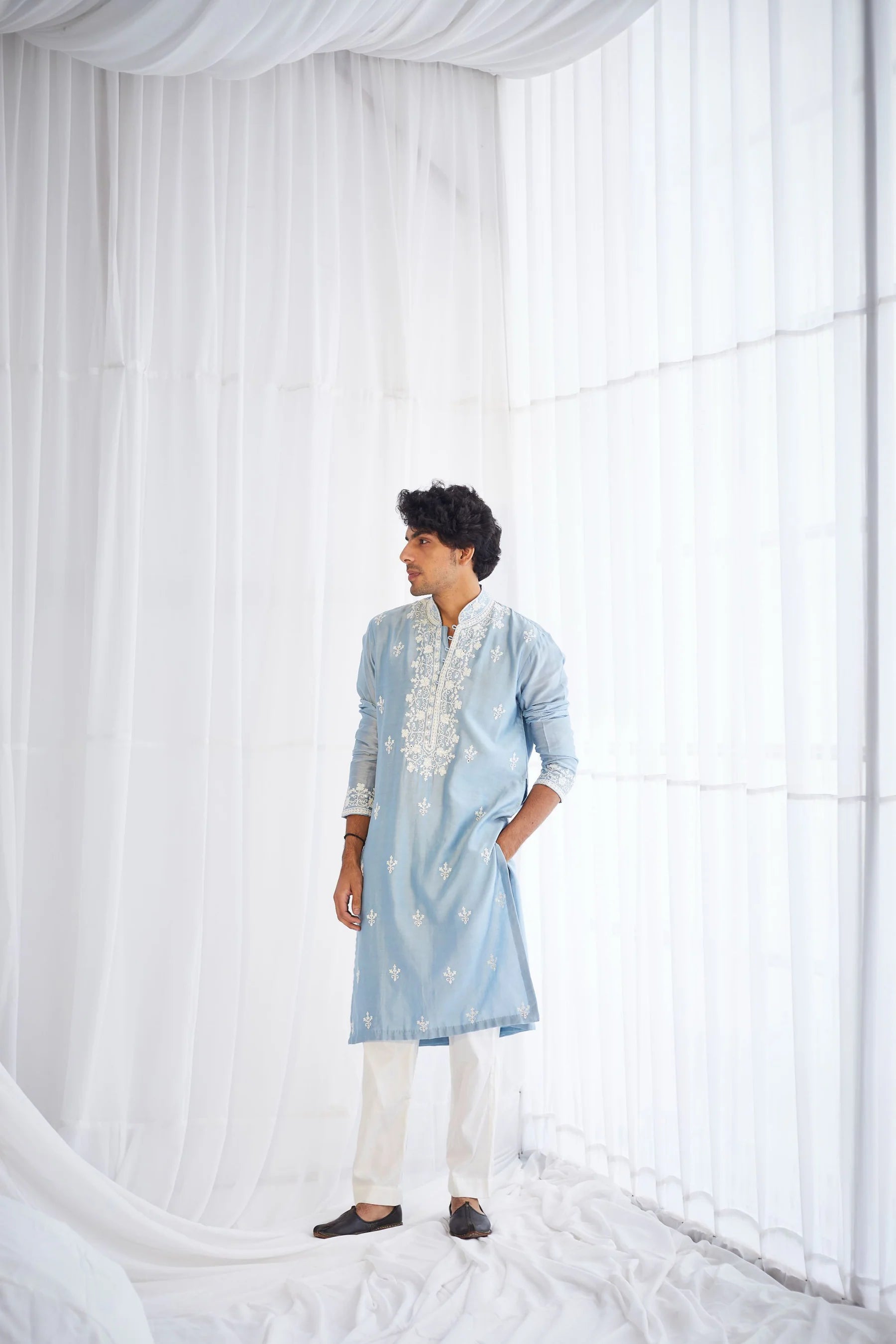 POWDER BLUE DORI WORK KURTA SET