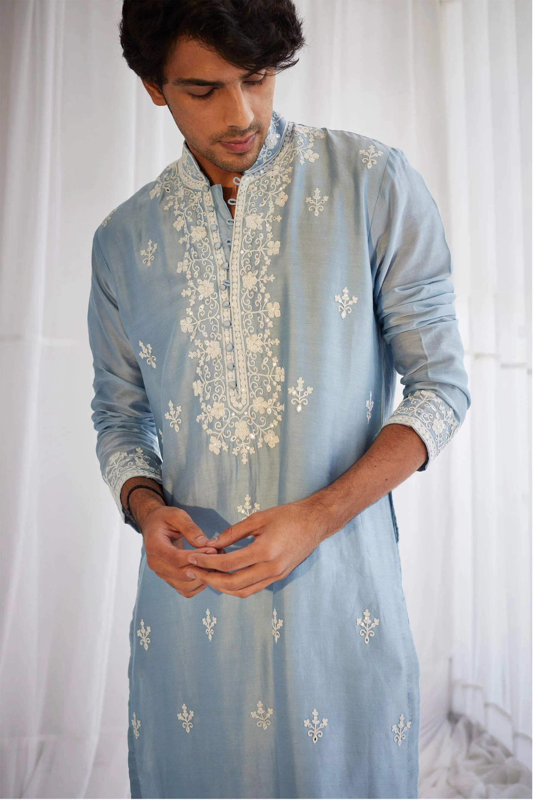 POWDER BLUE DORI WORK KURTA SET