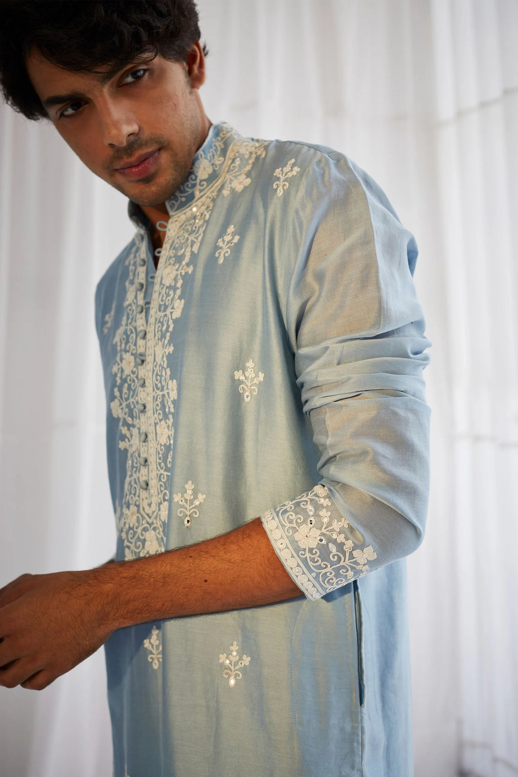 POWDER BLUE DORI WORK KURTA SET
