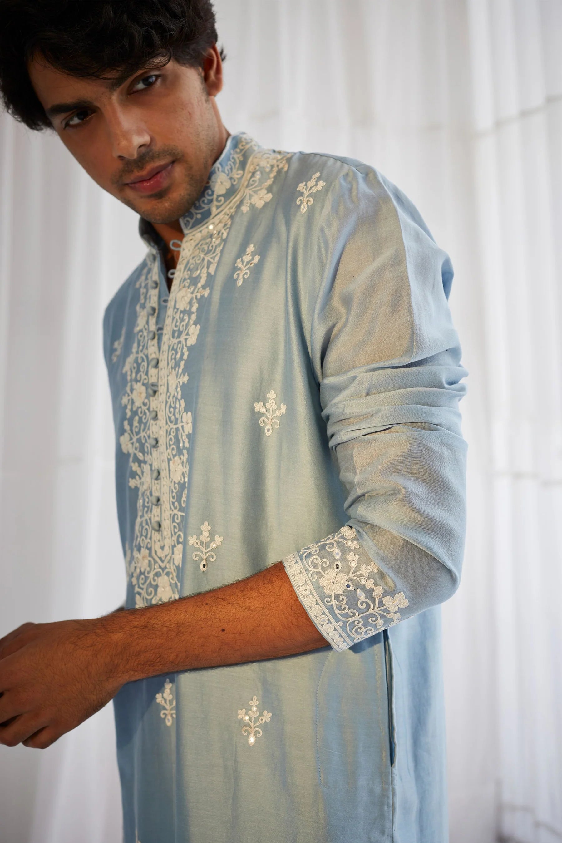 POWDER BLUE DORI WORK KURTA SET