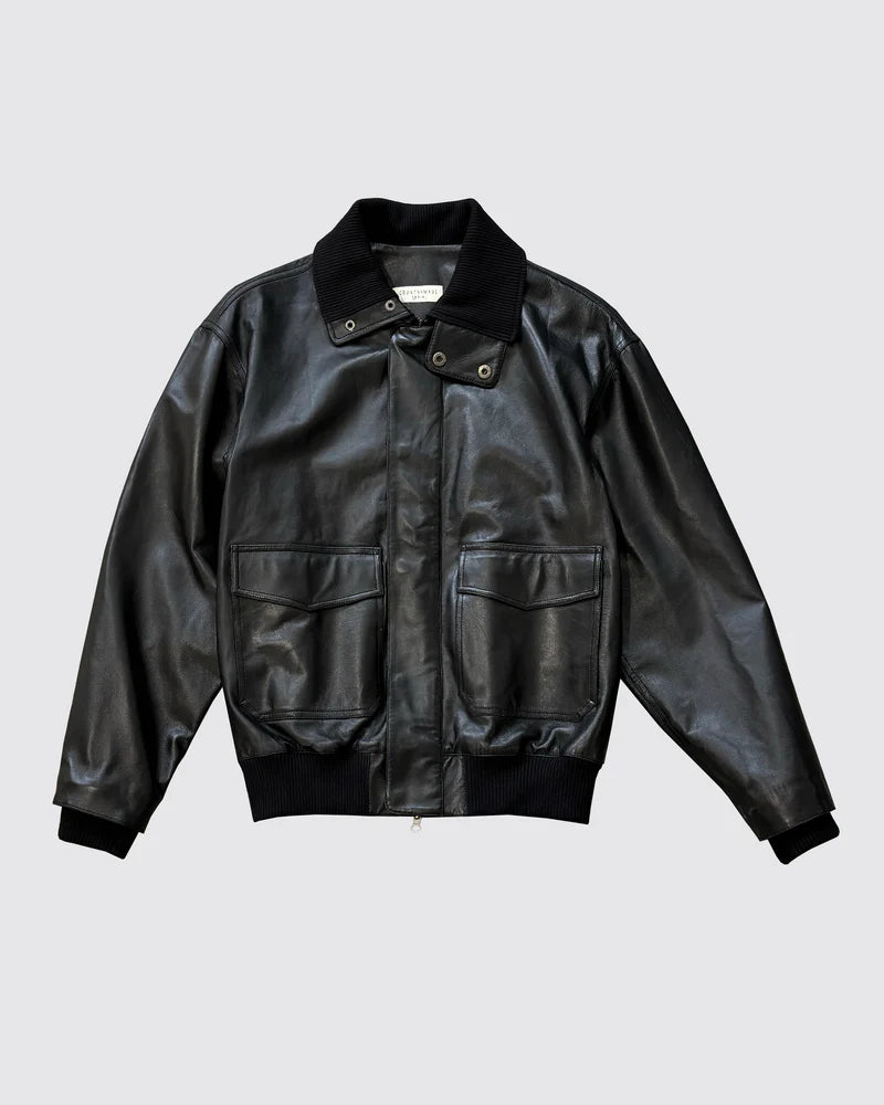 BLACK LEATHER BOMBER