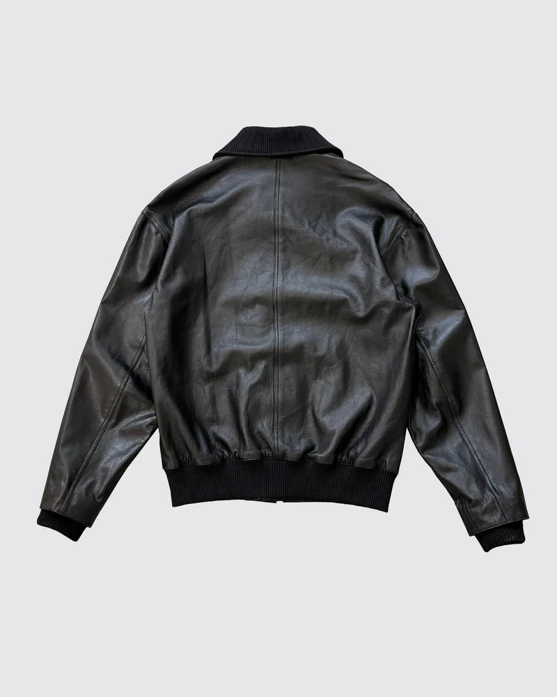 BLACK LEATHER BOMBER