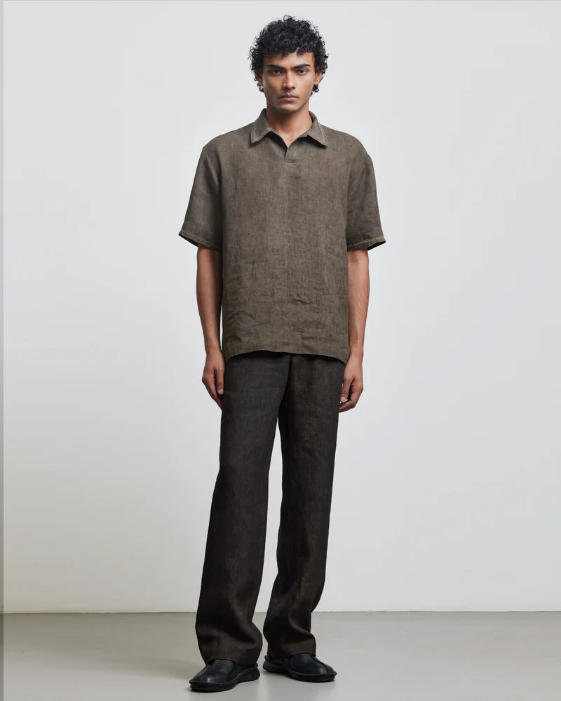 STONE BROWN CROCHET POLO SHIRT