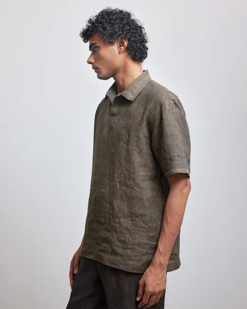 STONE BROWN CROCHET POLO SHIRT