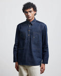 FAUX BUTTONHOLE DENIM HALF-PLACKET SHIRT