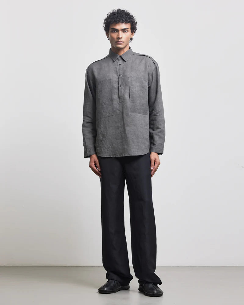 STONE FADED HALF-PLACKET SHIRT