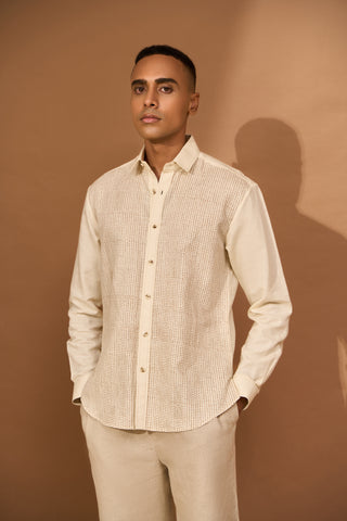 INDIGO SMUDGE PRINT SHIRT WITH KANTHA