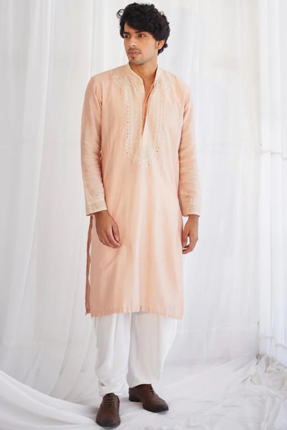 PEACH DORI WORK MENS KURTA WITH SALWAR