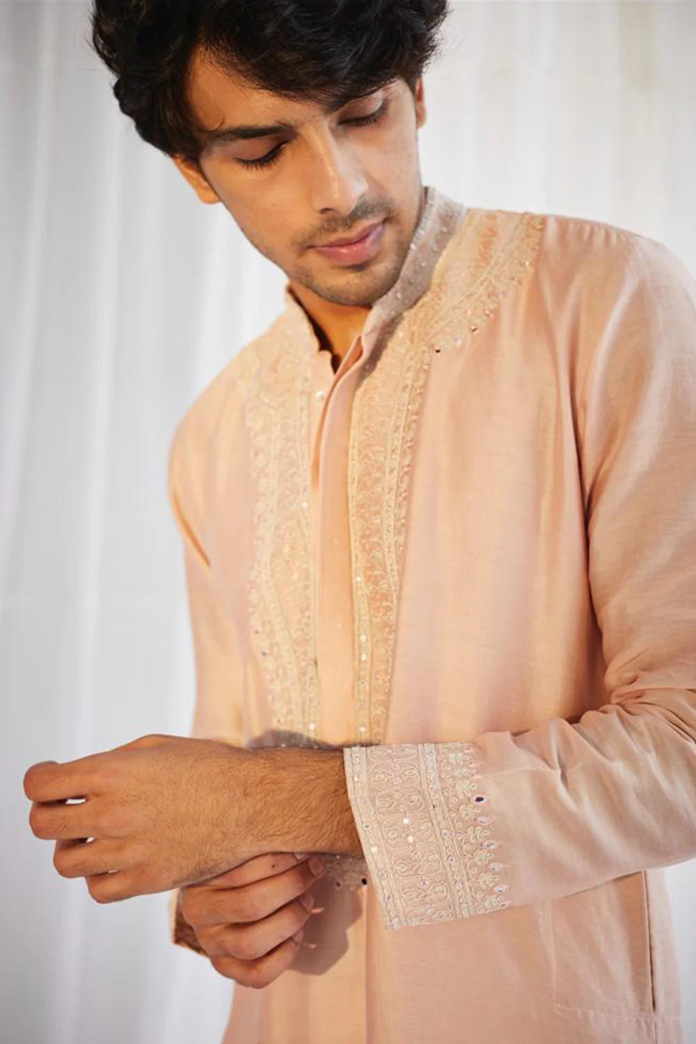 PEACH DORI WORK MENS KURTA WITH SALWAR