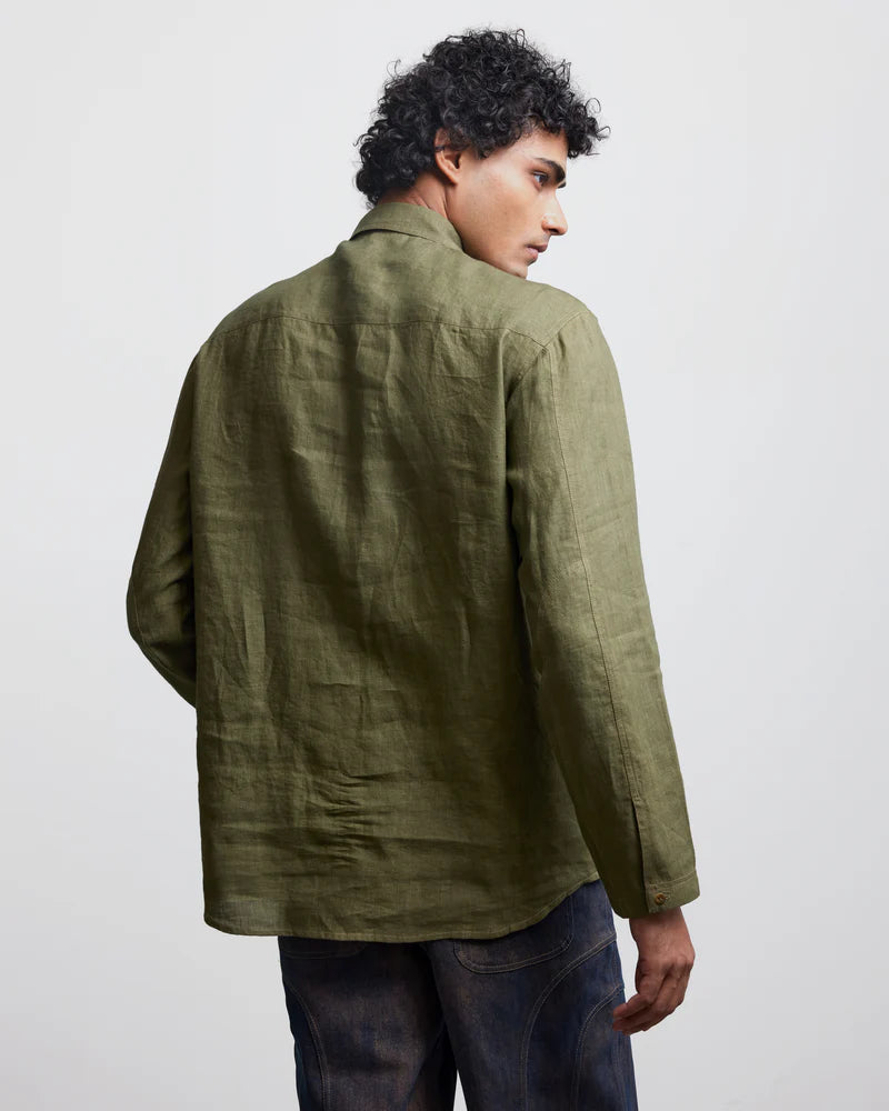 FAUX BUTTON OLIVE HALF-PLACKET SHIRT