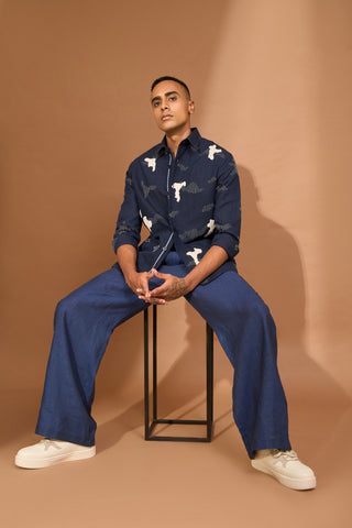 SHATTER EMBROIDERED SHACKET WITH REGIMENTAL TAPE ON PLACKET