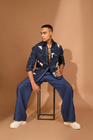 SHATTER EMBROIDERED SHACKET WITH REGIMENTAL TAPE ON PLACKET