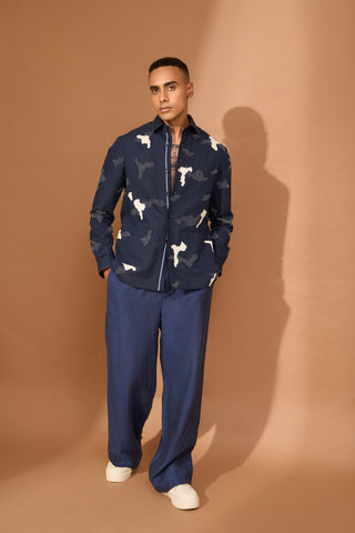 SHATTER EMBROIDERED SHACKET WITH REGIMENTAL TAPE ON PLACKET